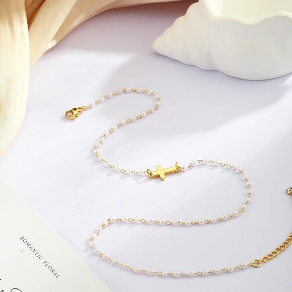 Women's 3-gold 14k Gold Plated Cross Choker Minimalist Simple Dainty Necklaces - Picture 7 of 7